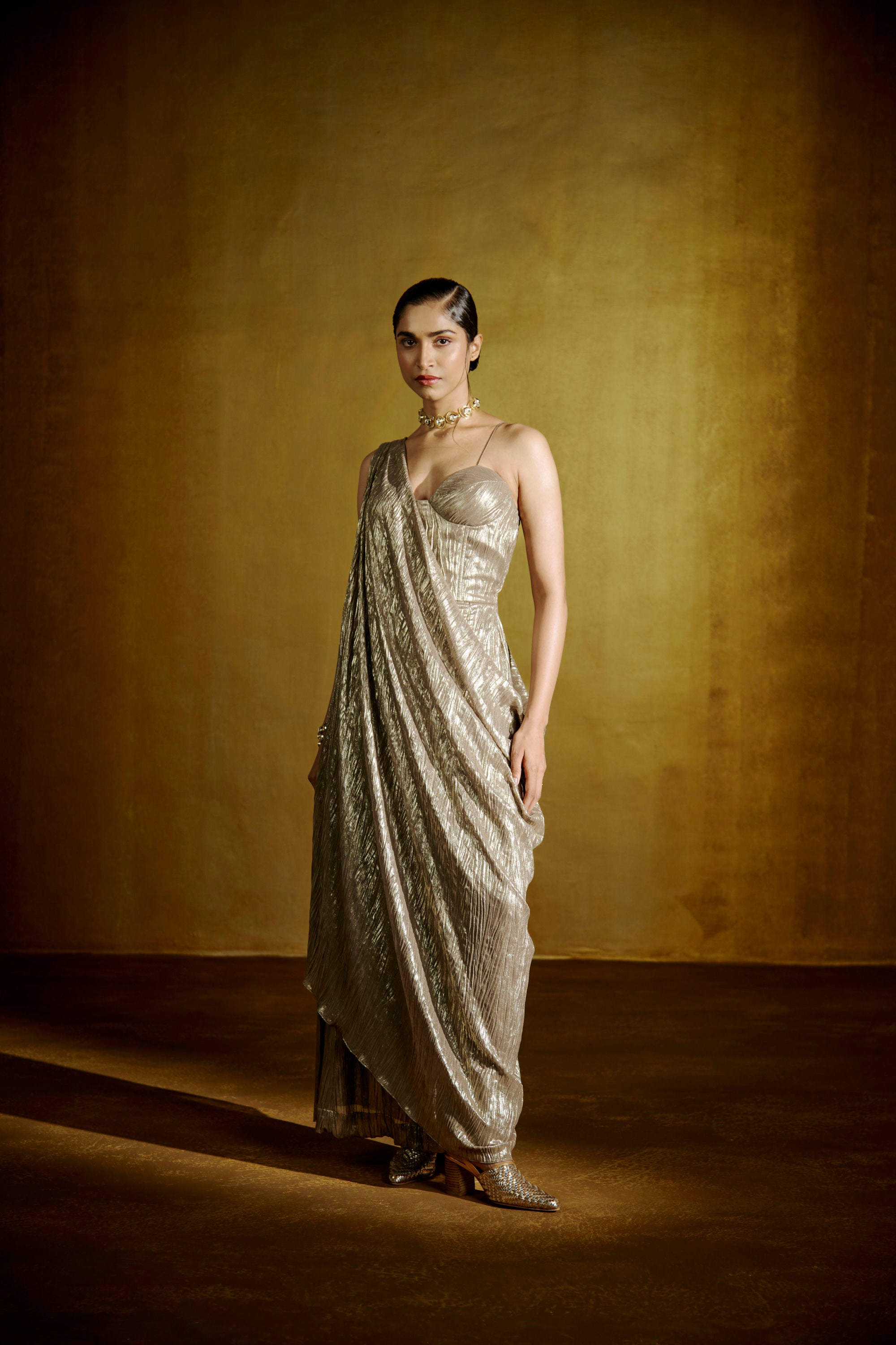 REYA GOLDEN DRAPED JUMPSUIT