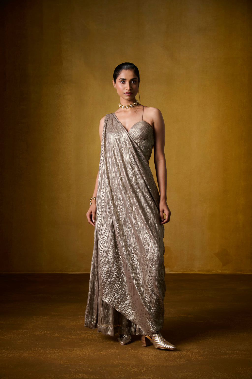 REYA GOLDEN DRAPED JUMPSUIT