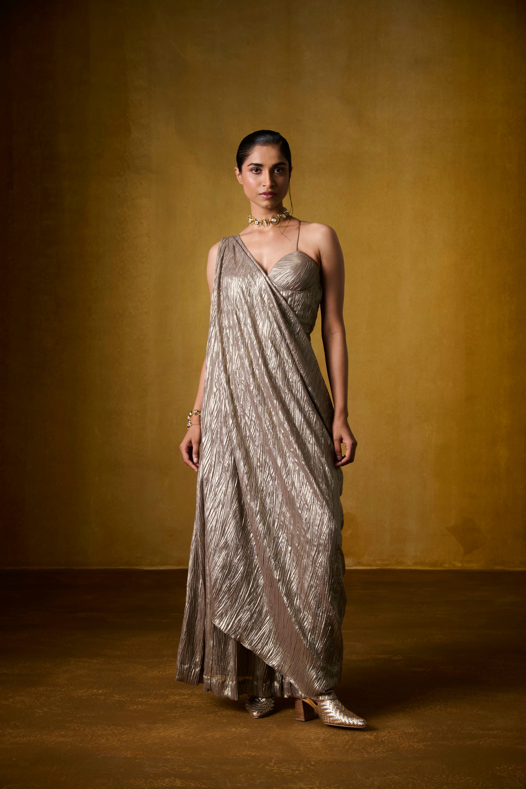 REYA GOLDEN DRAPED JUMPSUIT