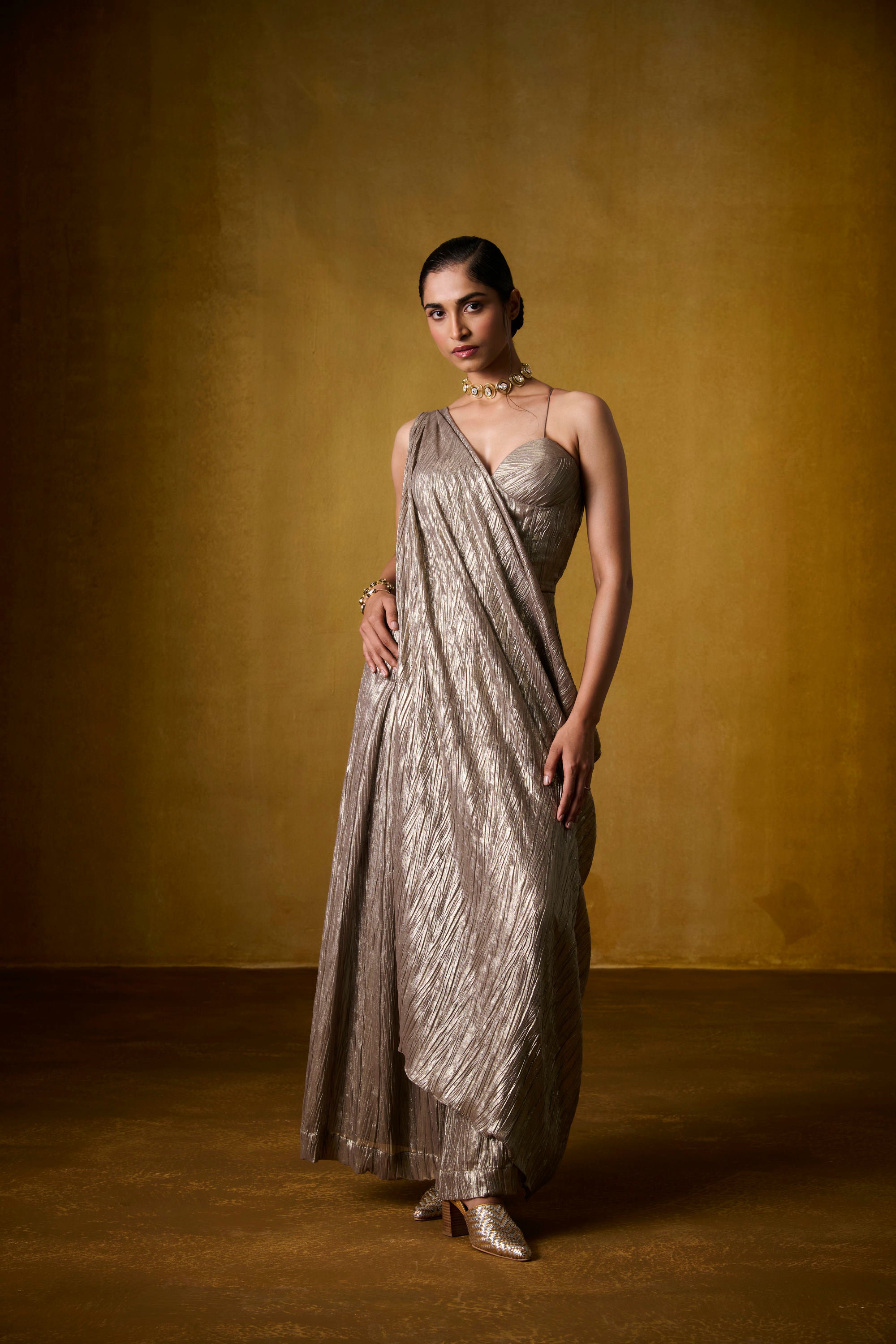 REYA GOLDEN DRAPED JUMPSUIT