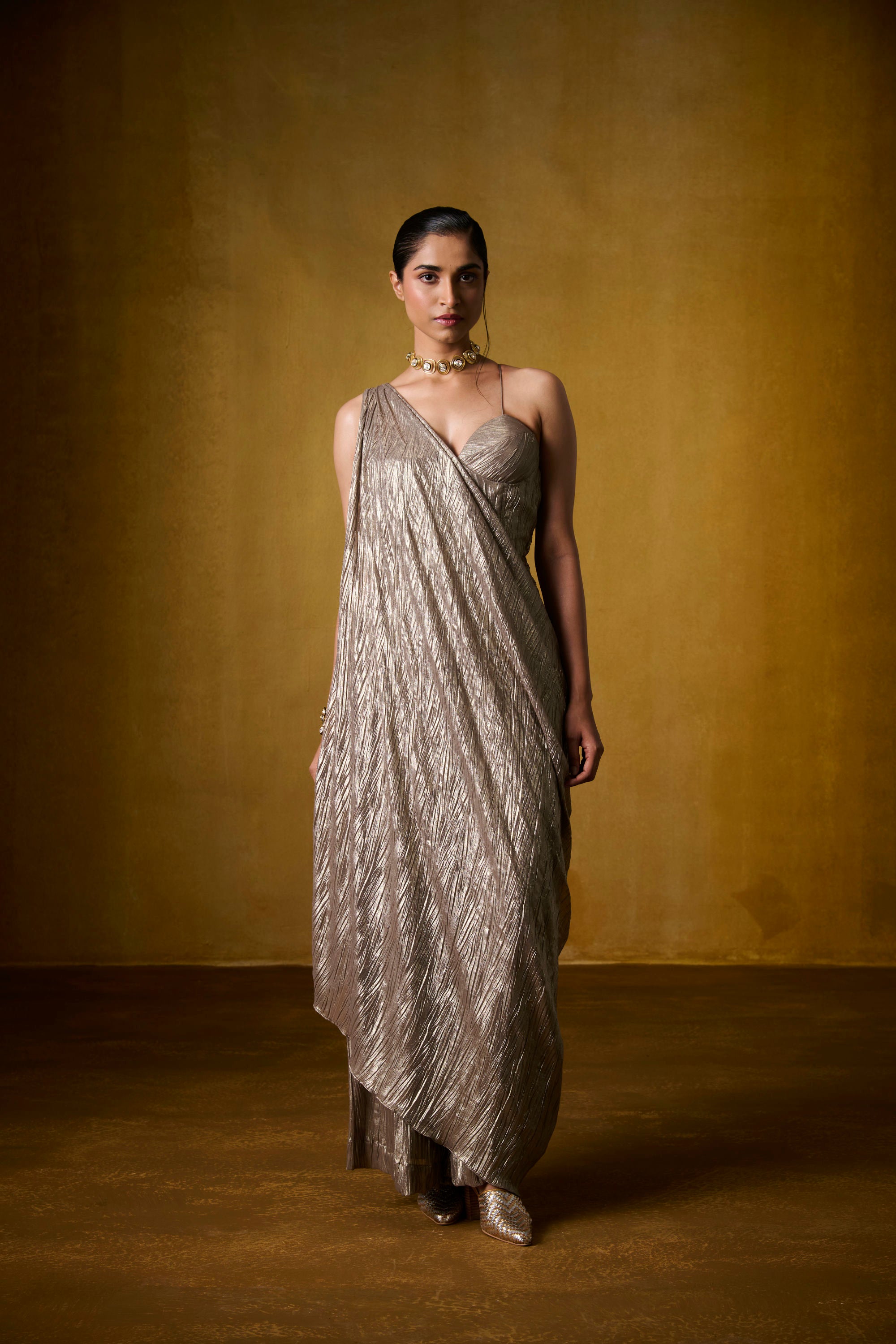REYA GOLDEN DRAPED JUMPSUIT