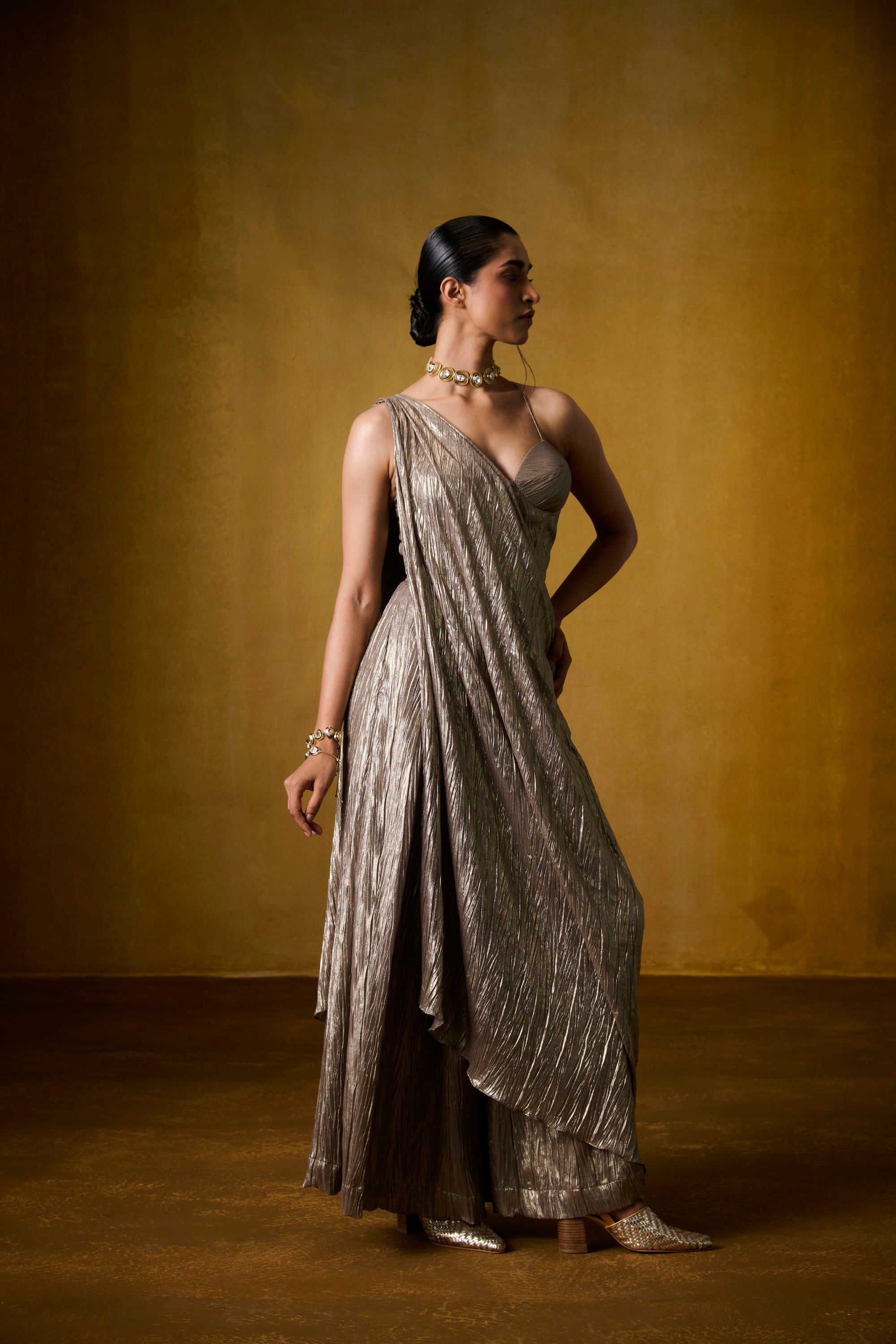 REYA GOLDEN DRAPED JUMPSUIT