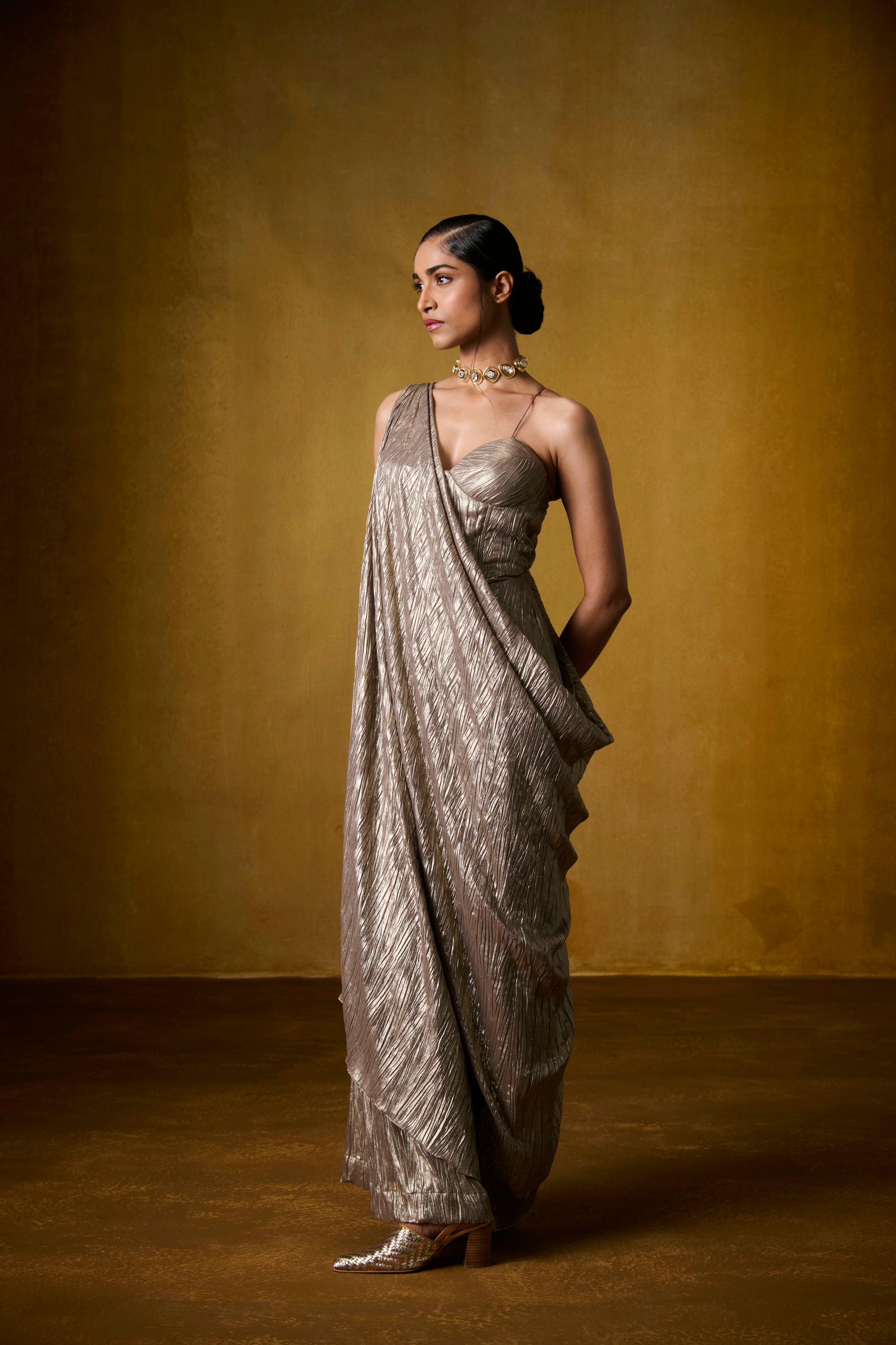 REYA GOLDEN DRAPED JUMPSUIT