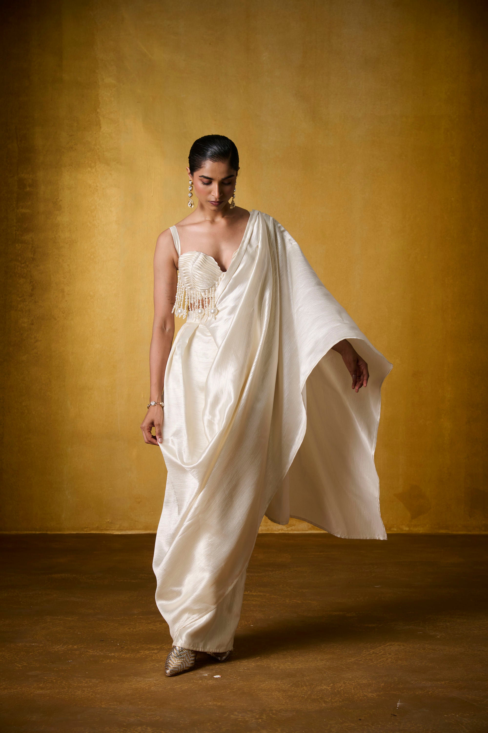 OYSTER BLOUSE WITH MOONFALL SAREE